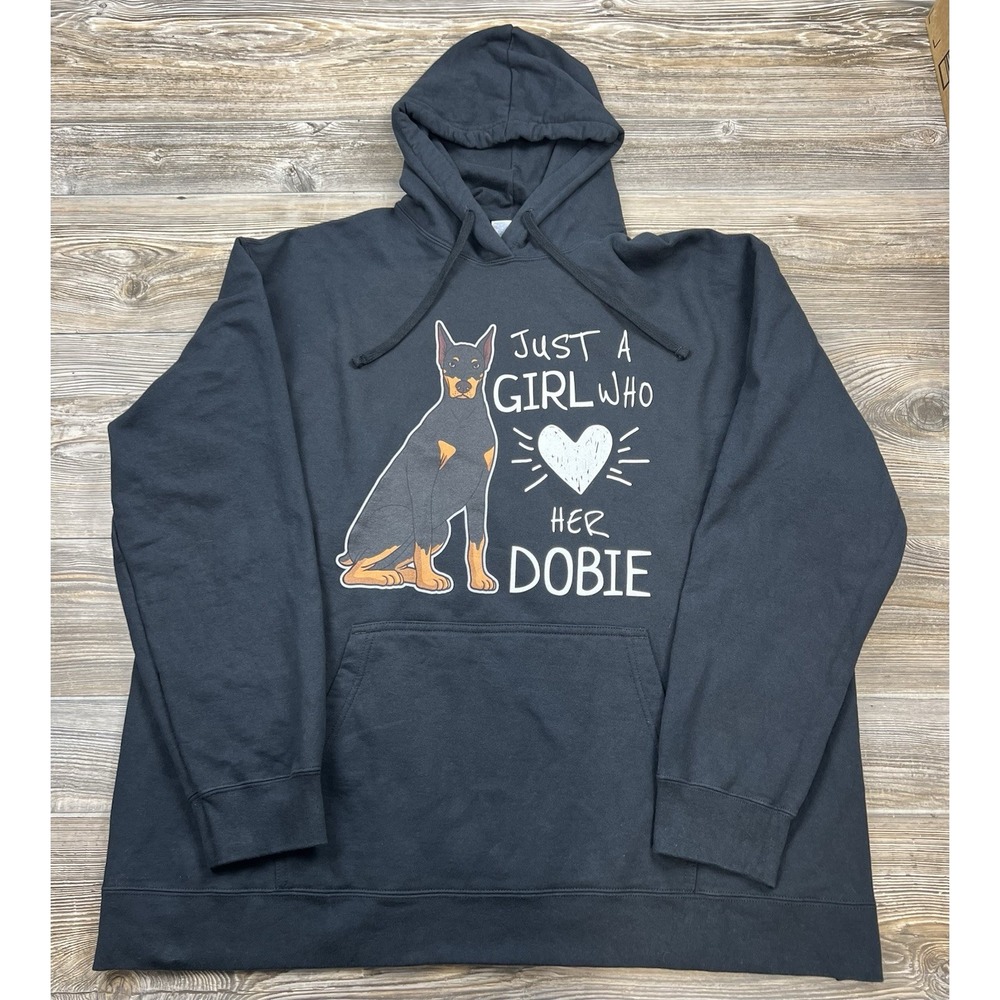 Just A Girl And Her Dobi‎ Graphic Print Hoodie Black Adult Size 2XL Cotton Blend